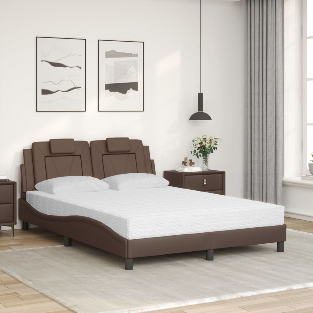 Cama viana com colchão 140x190 cm couro artificial castanho
