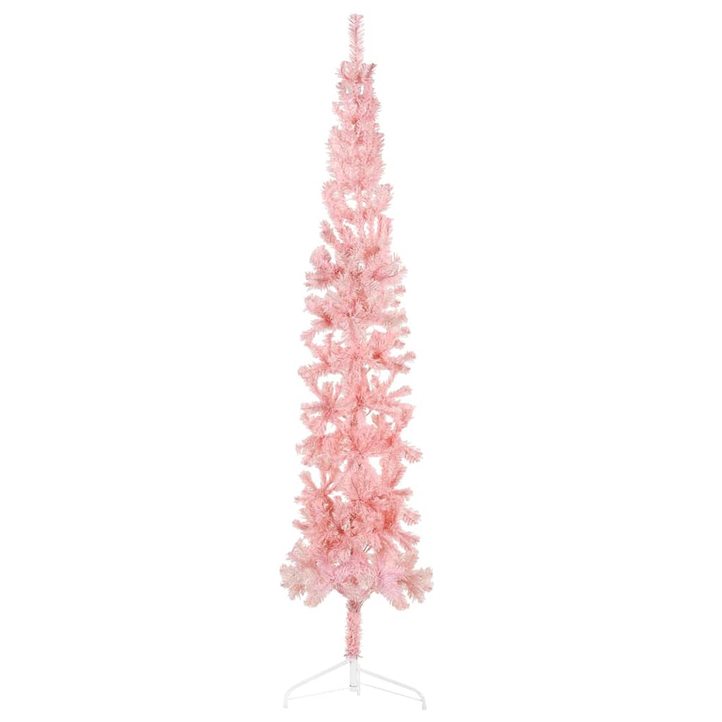Meia árvore de natal fina com suporte 210 cm rosa