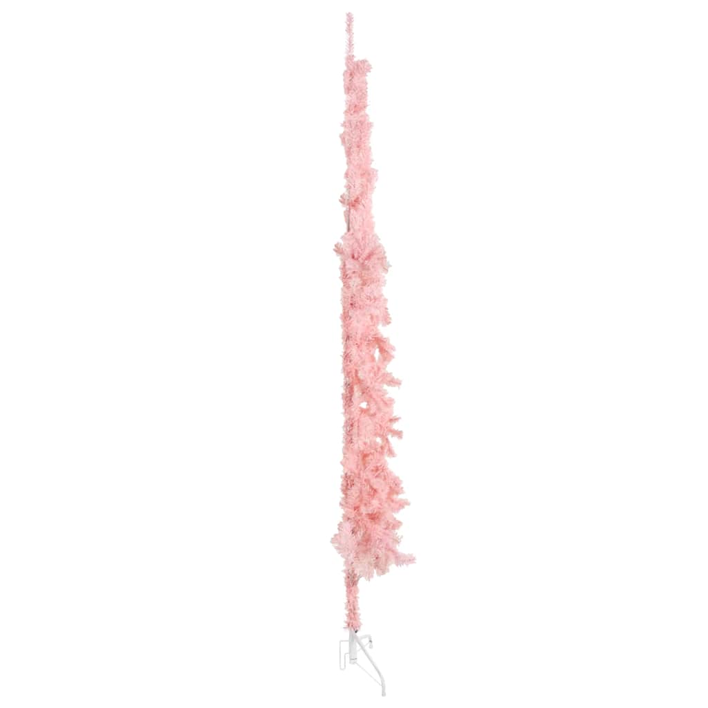 Meia árvore de natal fina com suporte 210 cm rosa