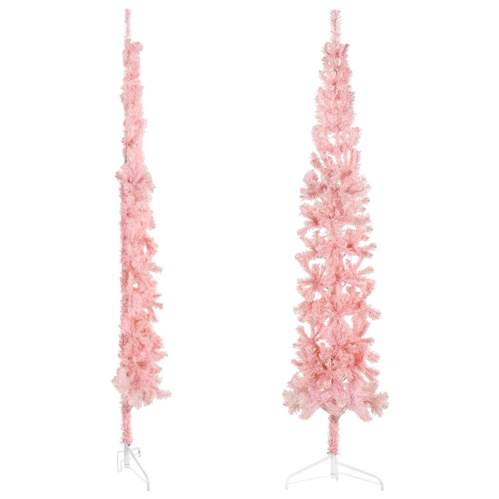 Meia árvore de natal fina com suporte 210 cm rosa