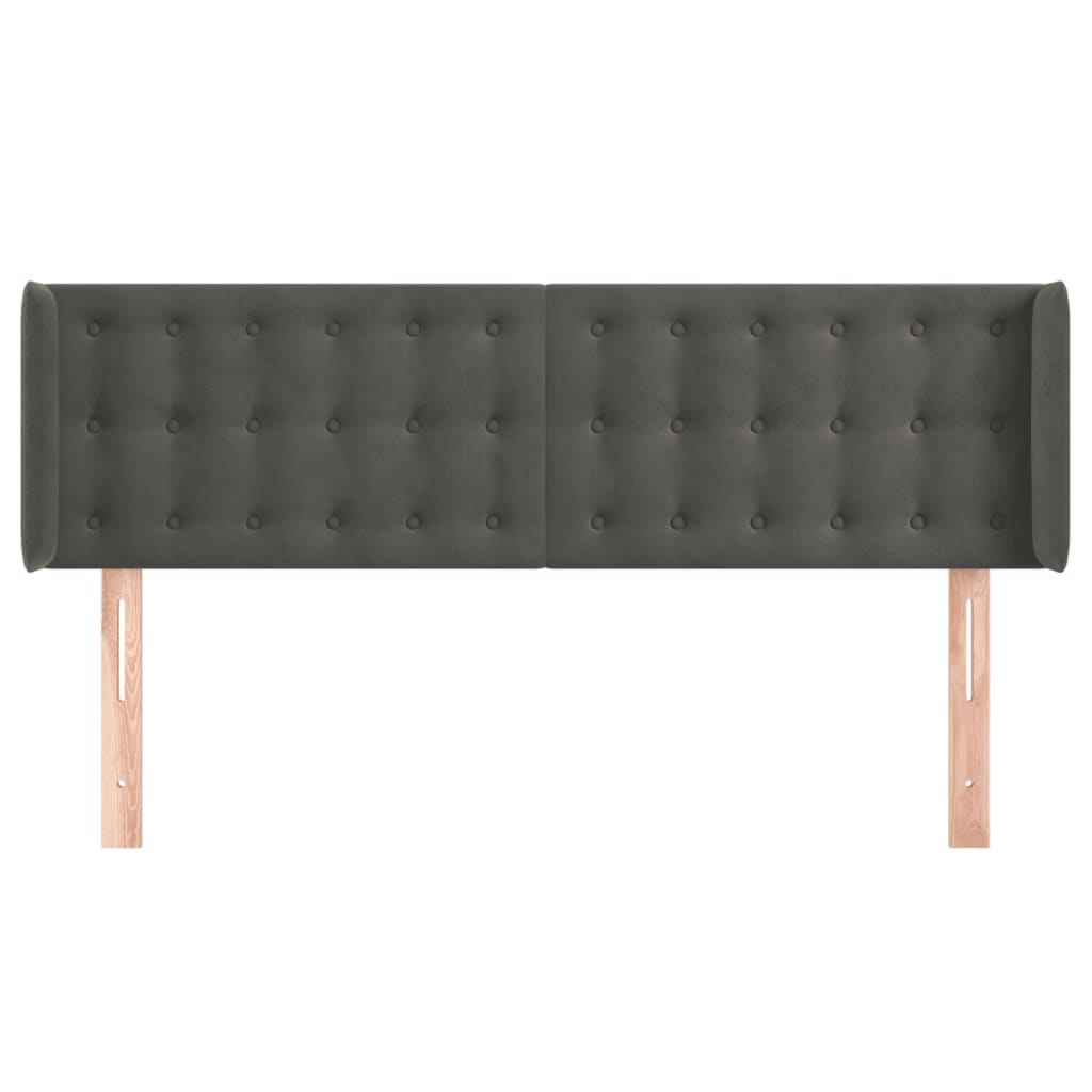 Cabeceira de cama c/ abas veludo 147x16x78/88cm cinzento-escuro