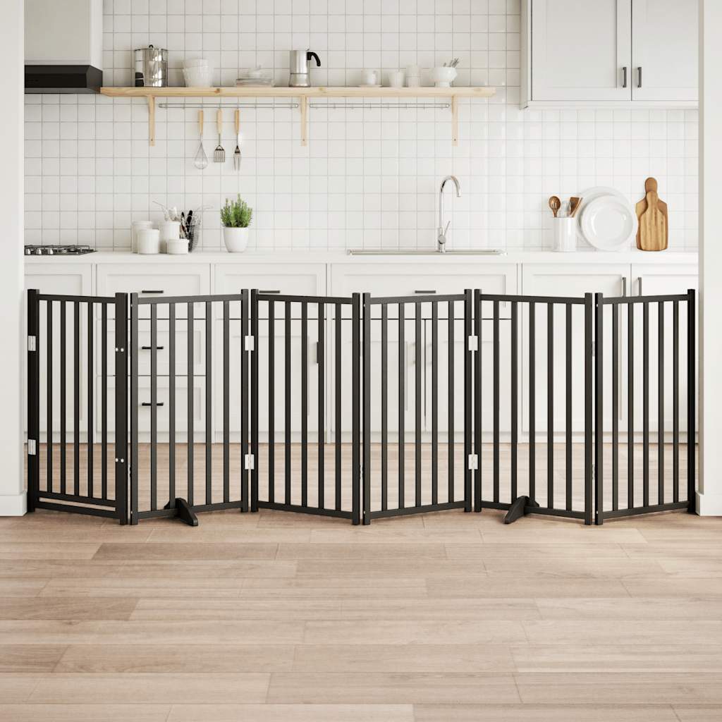 Portão p/ cães com porta dobrável 6 painéis 300 cm abeto preto