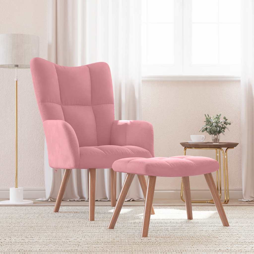 Cadeira de descanso com banco veludo rosa