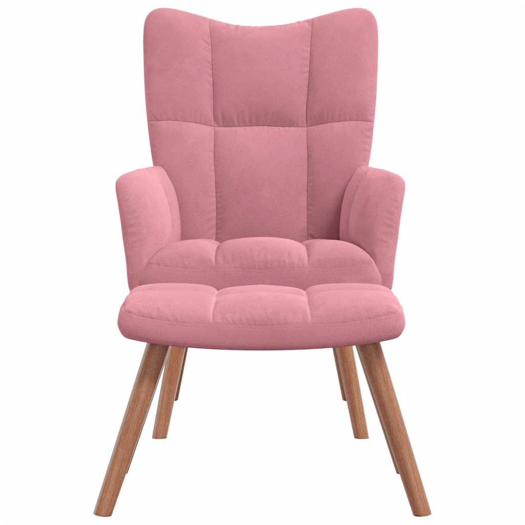 Cadeira de descanso com banco veludo rosa