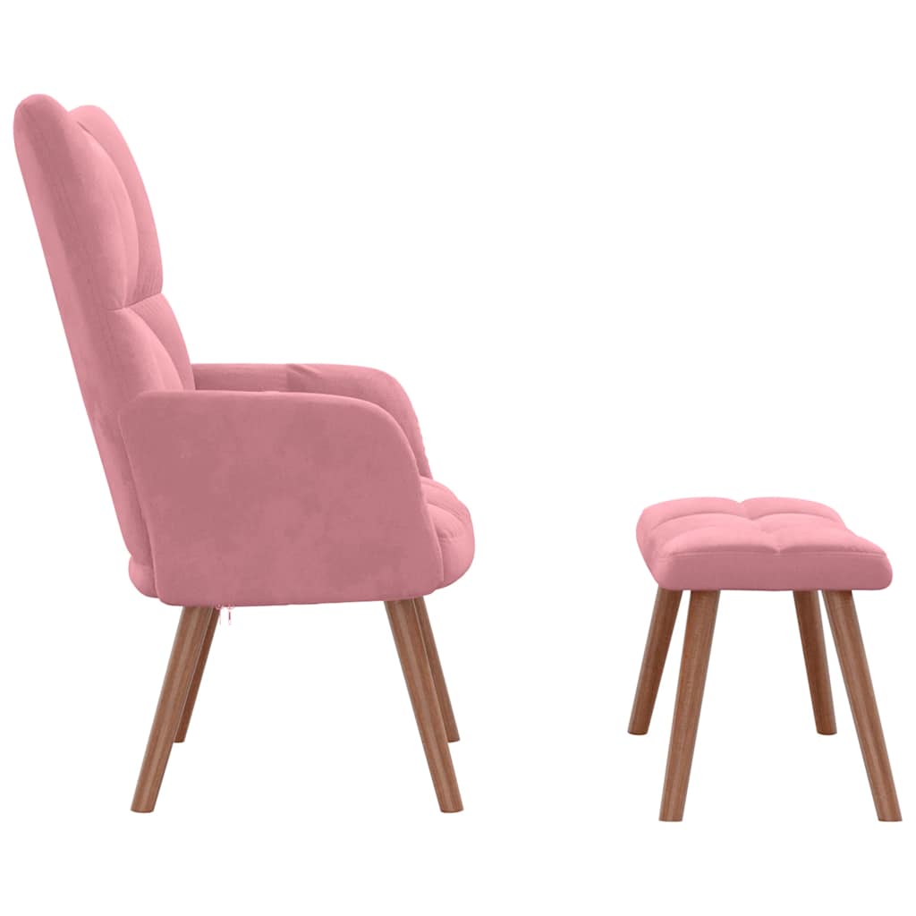 Cadeira de descanso com banco veludo rosa