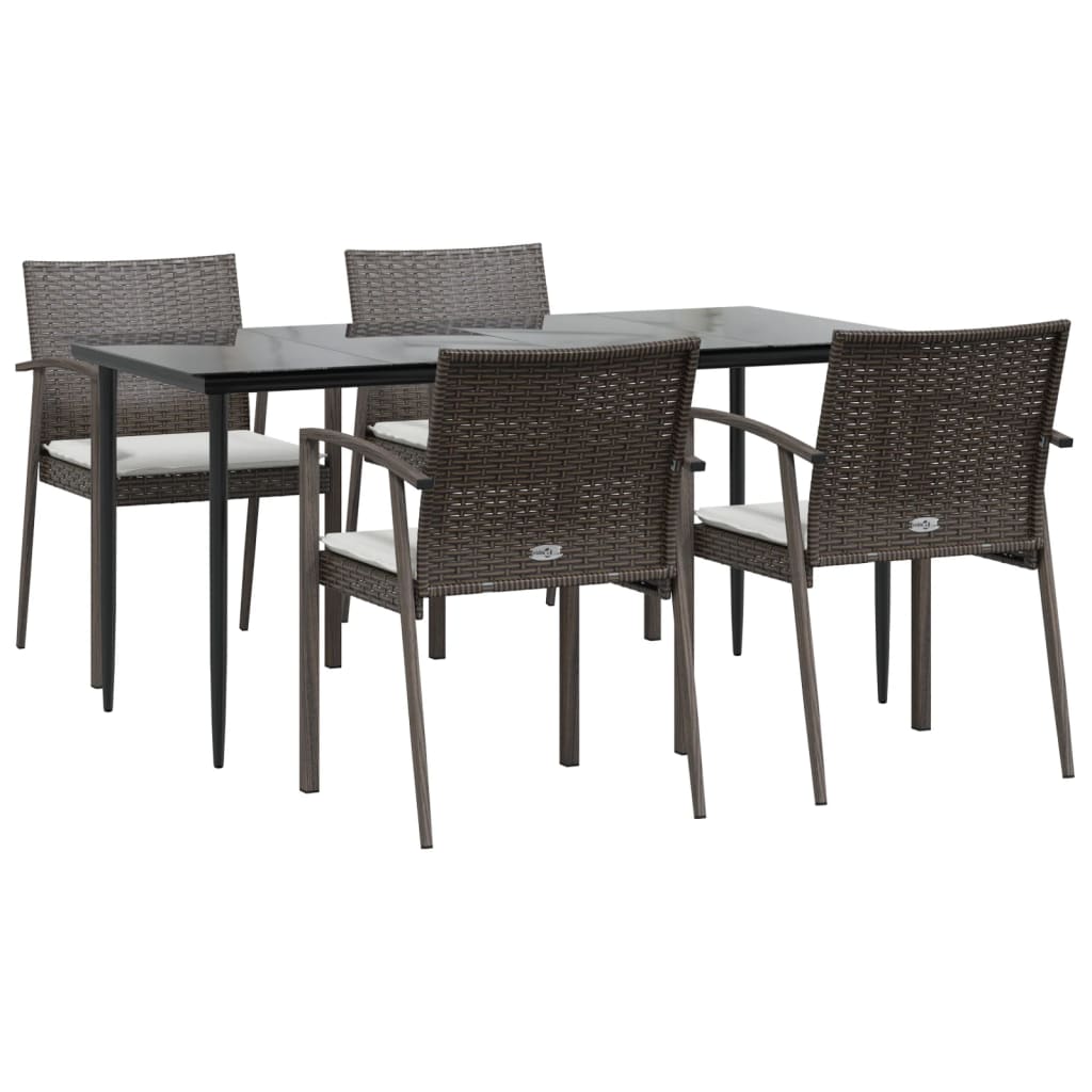 5 Pcs conjunto de jantar p/ jardim c/ almofadões vime PE e aço