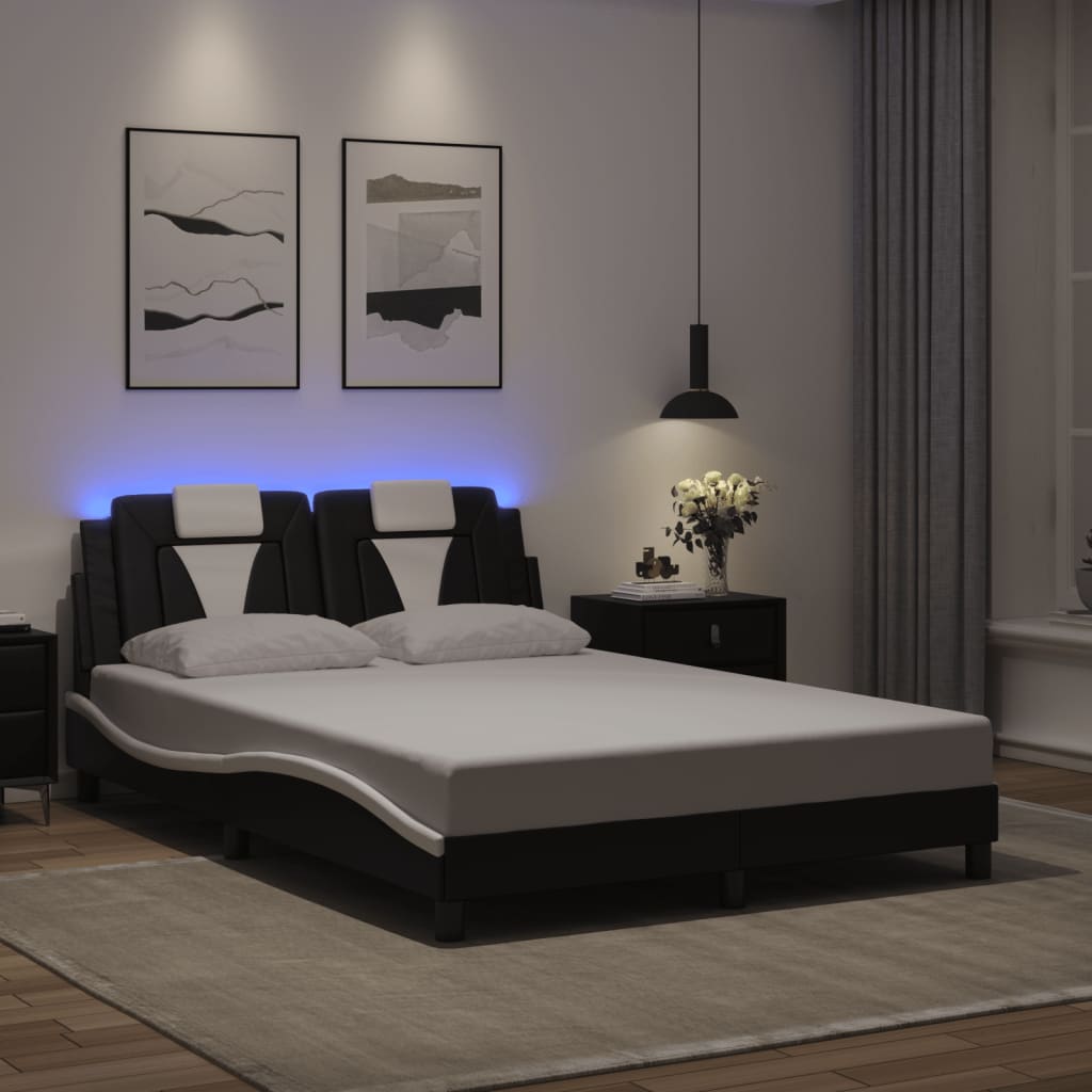 Estrutura de cama viana com LED sem colchão 140x190cm preto/branco