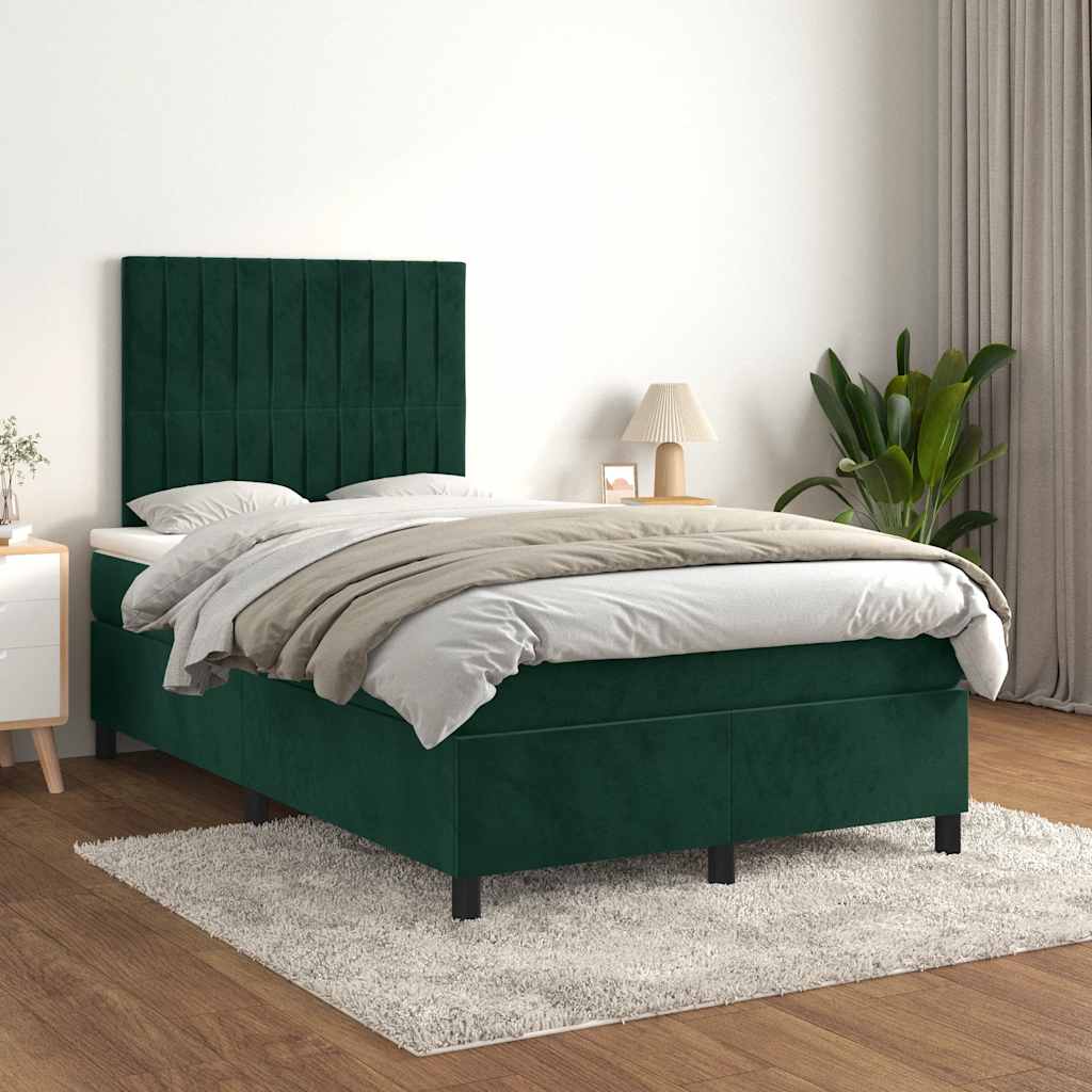Cama boxspring com colchão 120x190 cm veludo verde-escuro