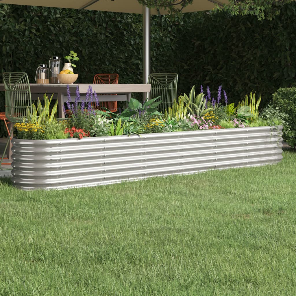 Canteiro elevado jardim 260x40x36cm aço galvanizado prateado