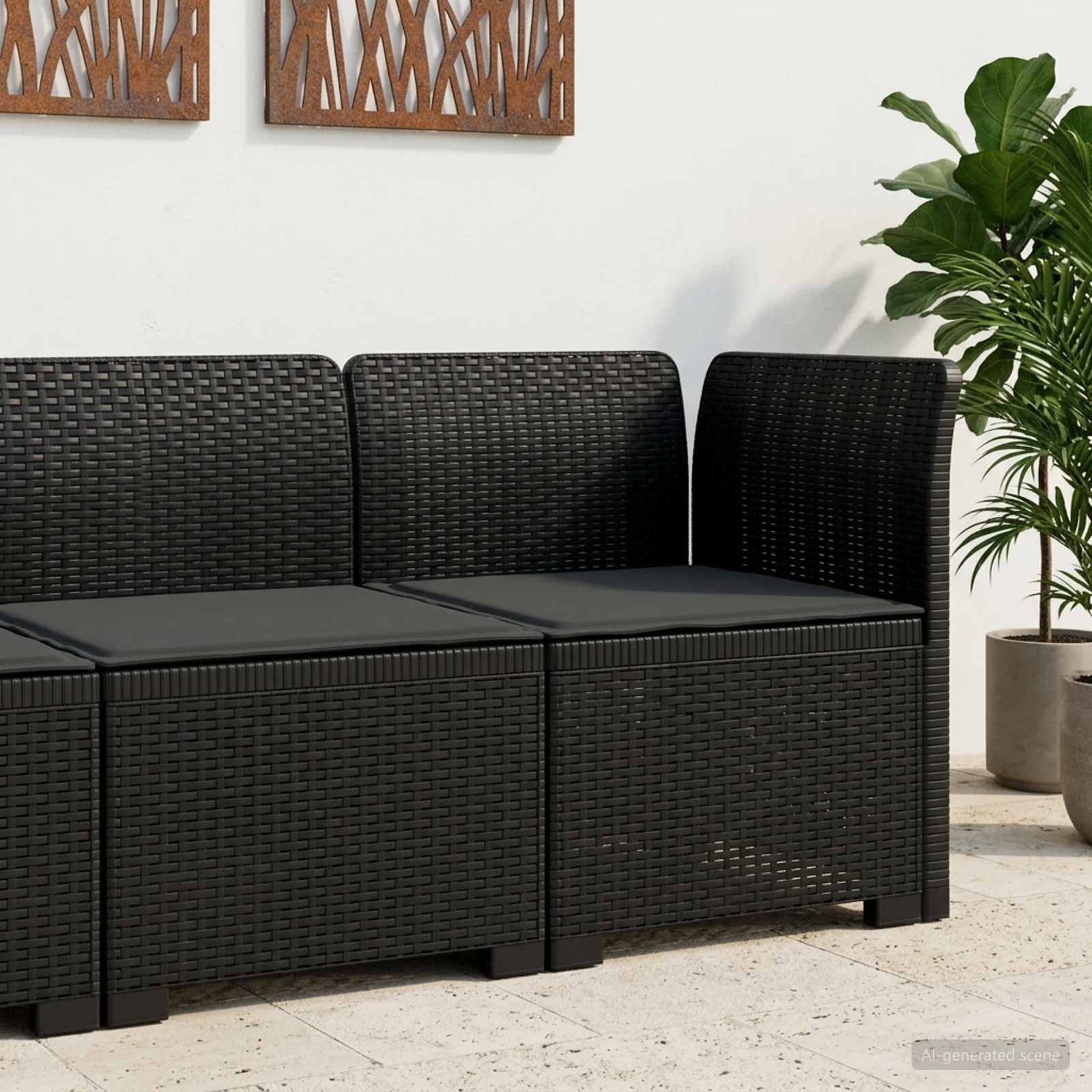 Sofá de jardim 1 lugar com almofada look rattan PP antracite