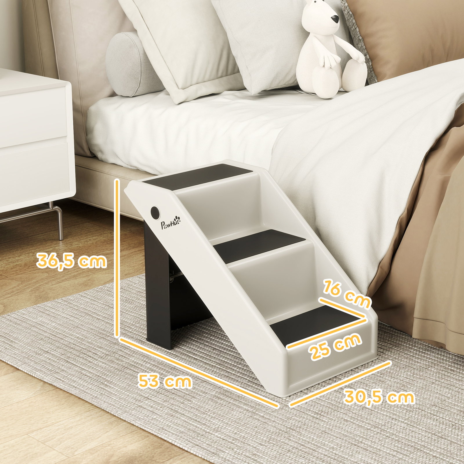 Escada dobrável para cães de 3 degraus para animais mais velhos para cama sofá 53x30,5x36,5 cm creme