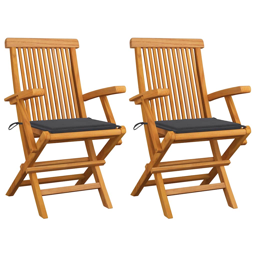 Cadeiras de jardim c/ almofadões antracite 2 pcs teca maciça