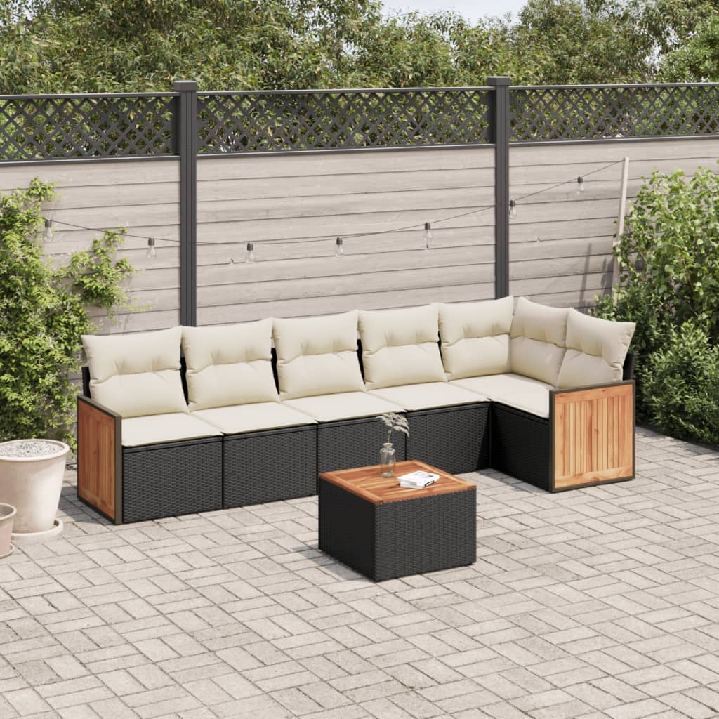 7 Pcs conjunto de sofás p/ jardim c/ almofadões vime PE preto