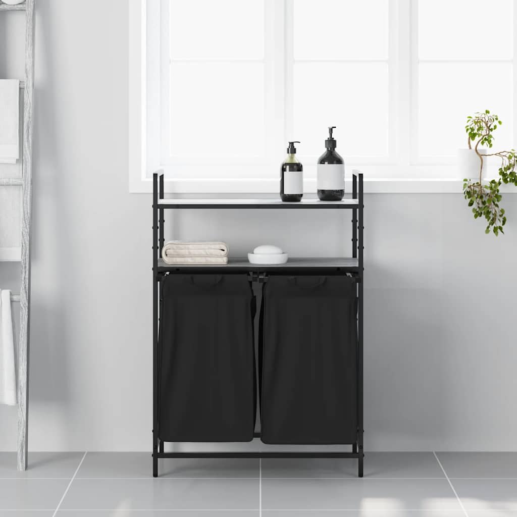 Cesto de roupa suja com 2 compartimentos e prateleiras, cinza, modelo sonoma