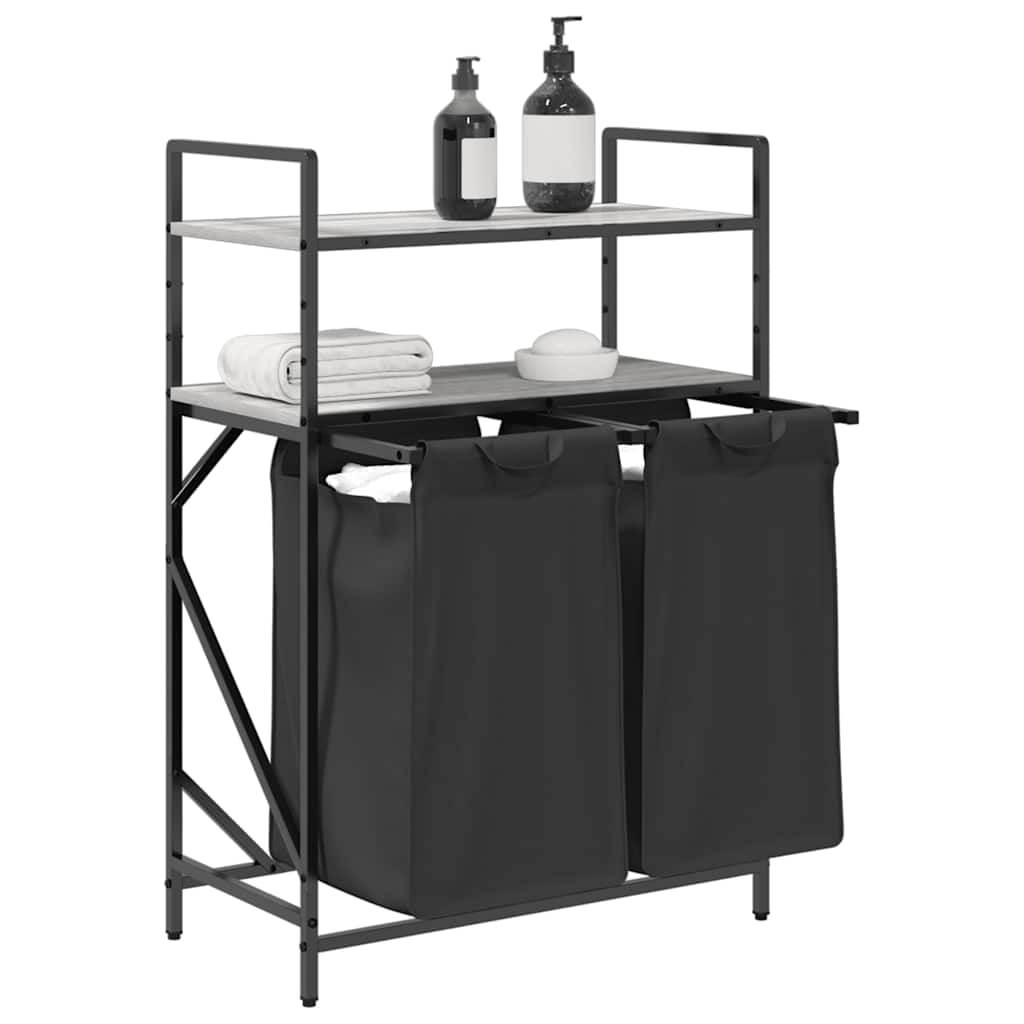 Cesto de roupa suja com 2 compartimentos e prateleiras, cinza, modelo sonoma