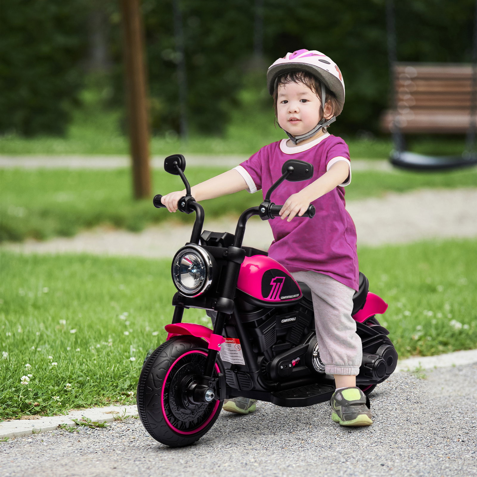 Motocicleta elétrica para crianças de 18-36 meses com bateria 6v farol e rodas auxiliares removíveis 76x42x57 cm rosa