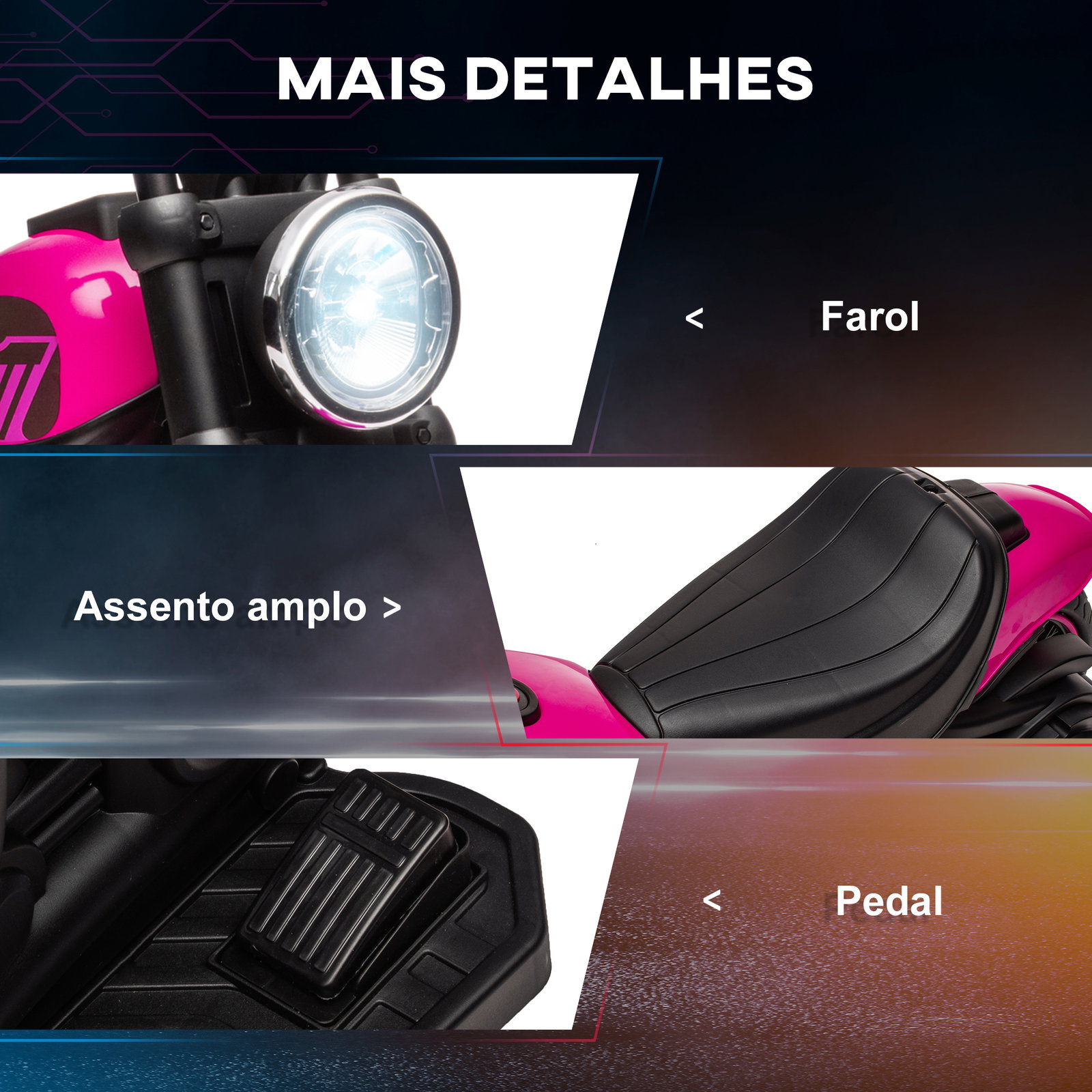 Motocicleta elétrica para crianças de 18-36 meses com bateria 6v farol e rodas auxiliares removíveis 76x42x57 cm rosa