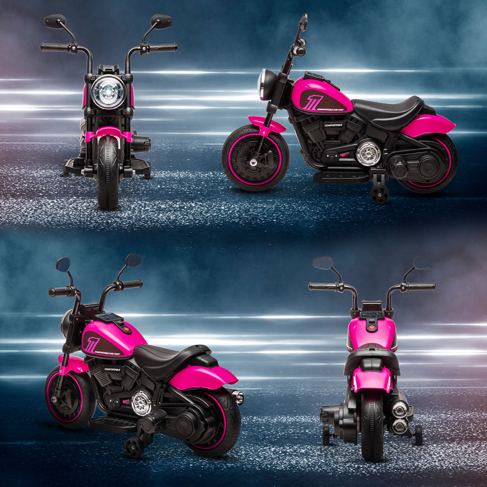 Motocicleta elétrica para crianças de 18-36 meses com bateria 6v farol e rodas auxiliares removíveis 76x42x57 cm rosa