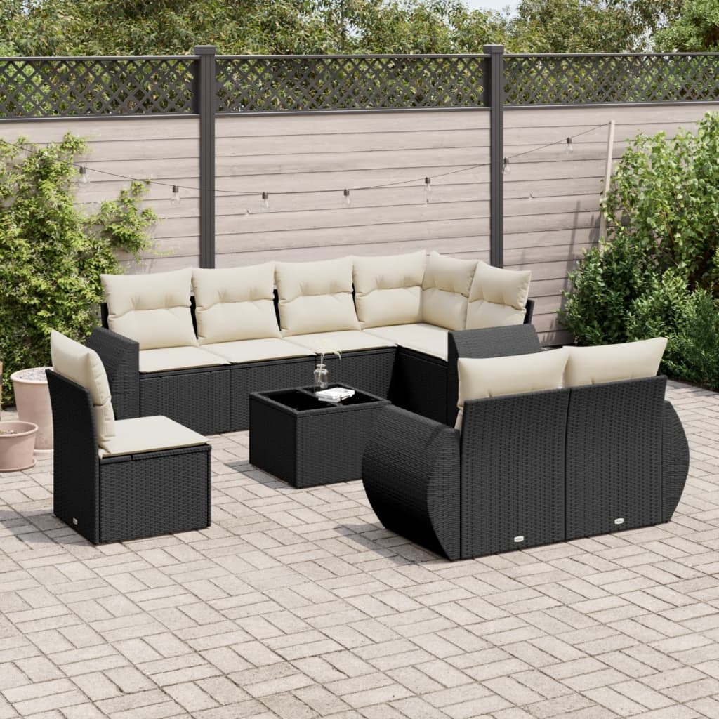 9 Pcs conjunto de sofás p/ jardim c/ almofadões vime PE preto