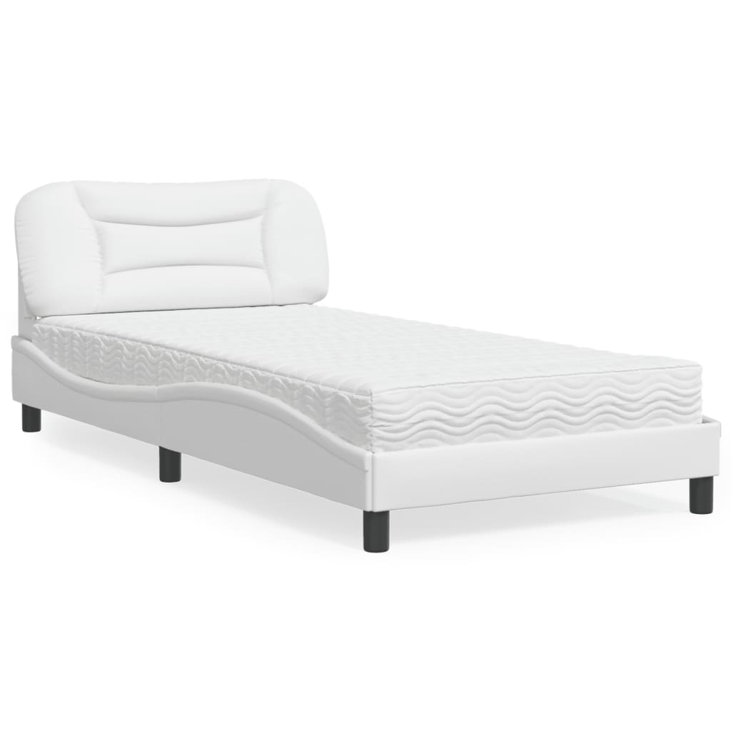 Cama com colchão hvar 100x200 cm couro artificial branco