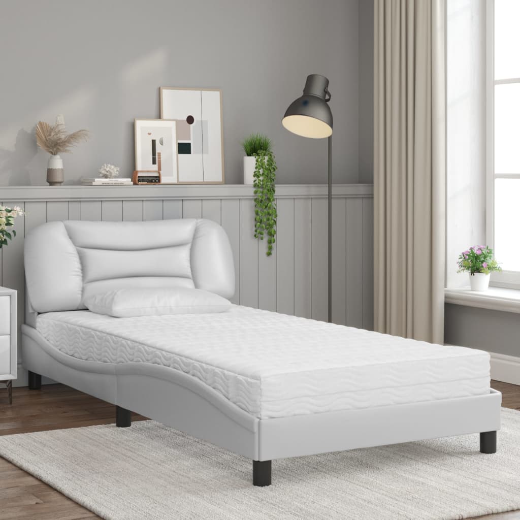 Cama com colchão hvar 100x200 cm couro artificial branco