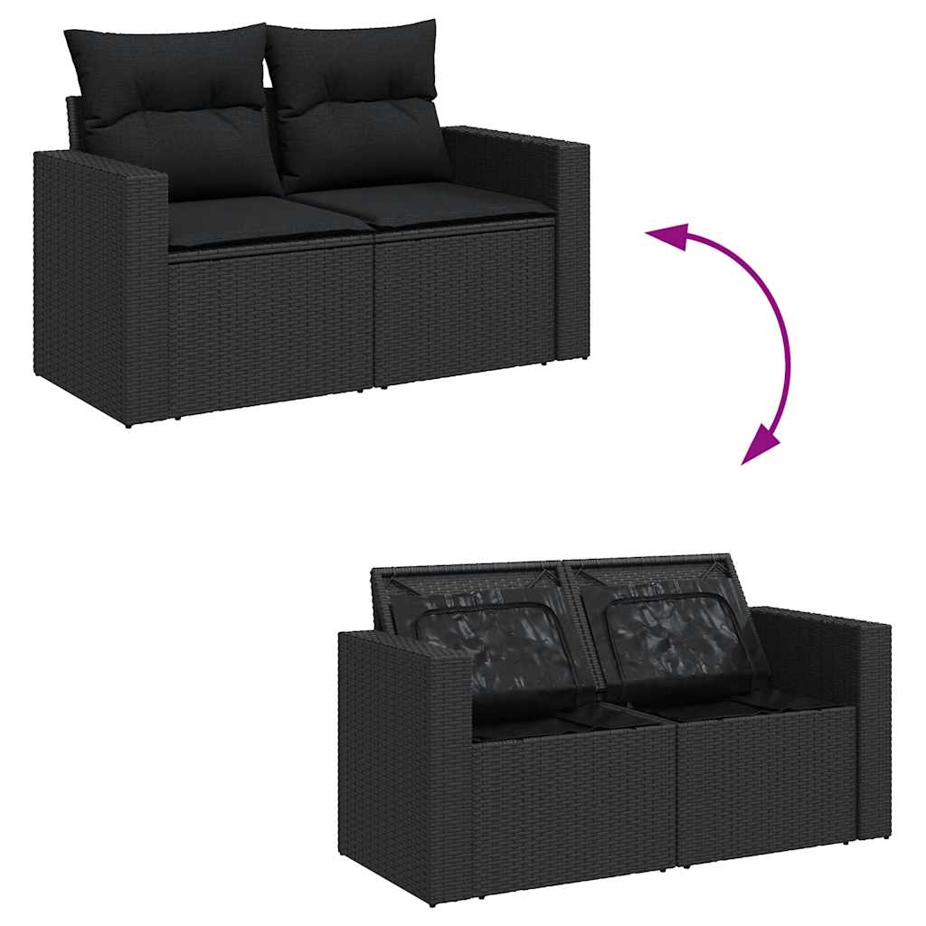 13 Pcs conjunto de sofás de jardim com almofadões vime PE preto