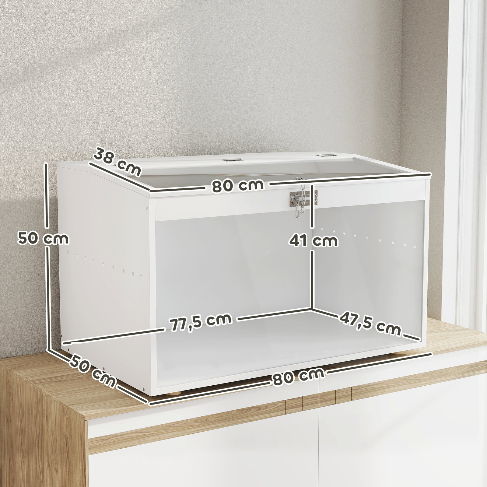 Gaiola para hamster com tampa abatível e janela de acrílico transparente 80x50x50 cm branco