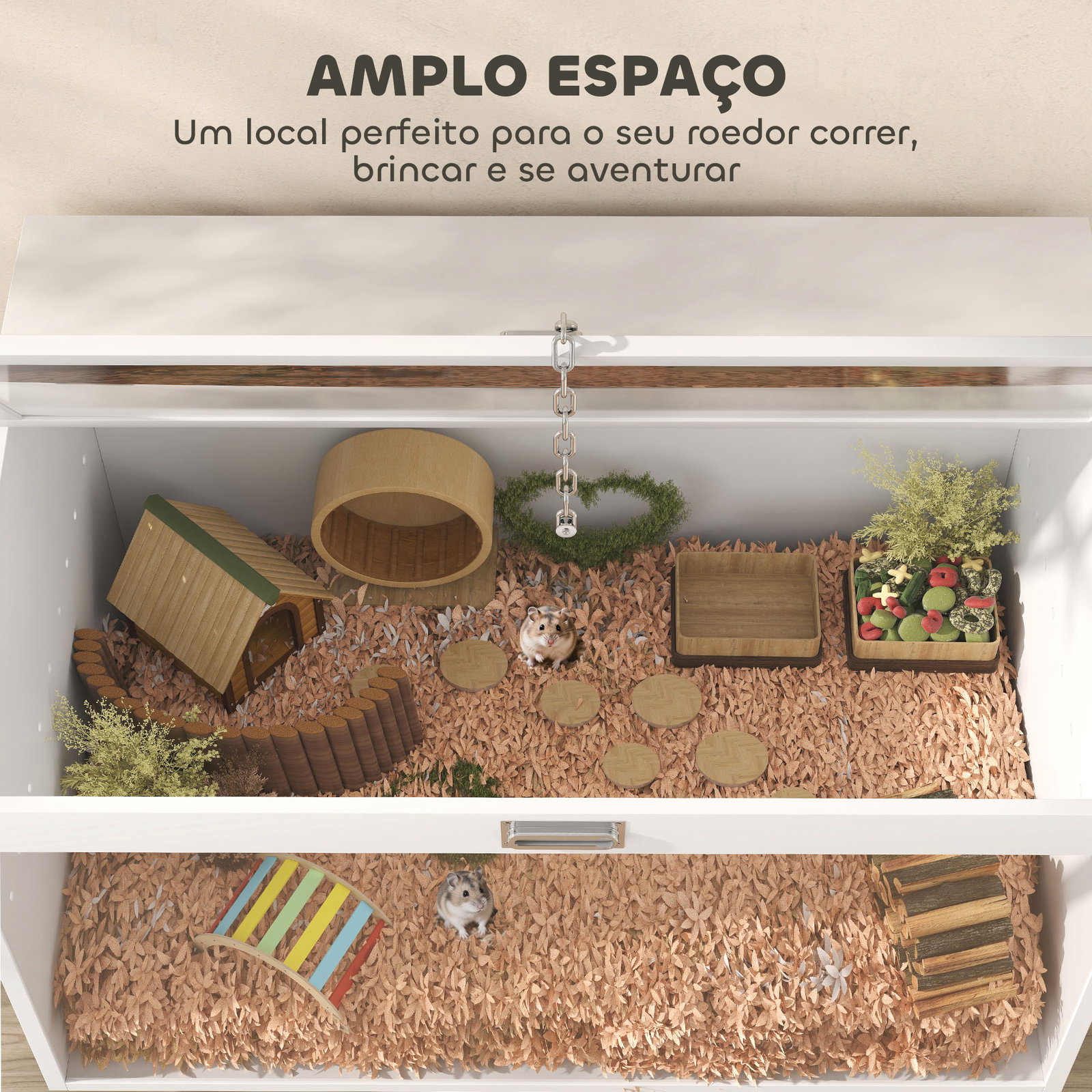 Gaiola para hamster com tampa abatível e janela de acrílico transparente 80x50x50 cm branco
