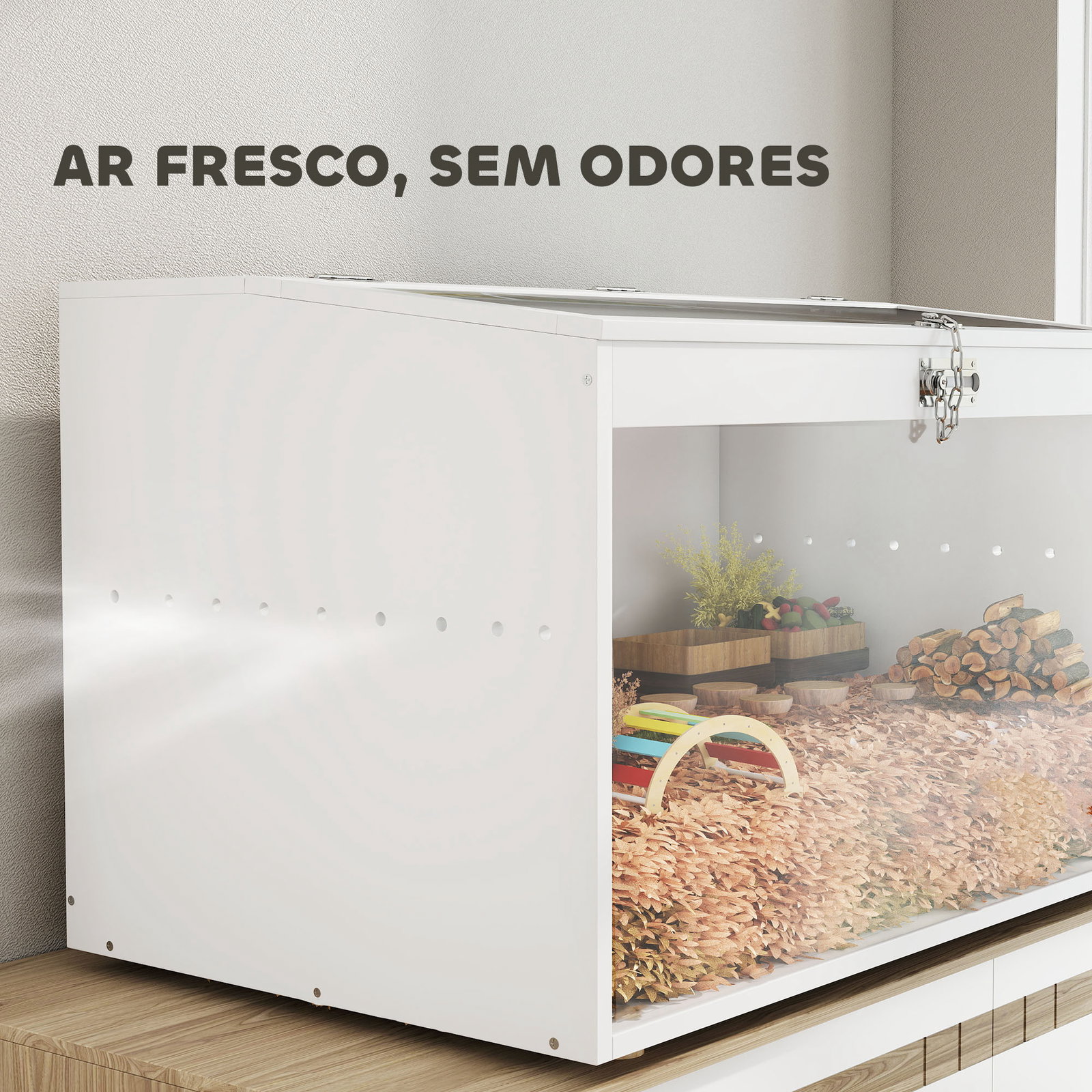 Gaiola para hamster com tampa abatível e janela de acrílico transparente 80x50x50 cm branco