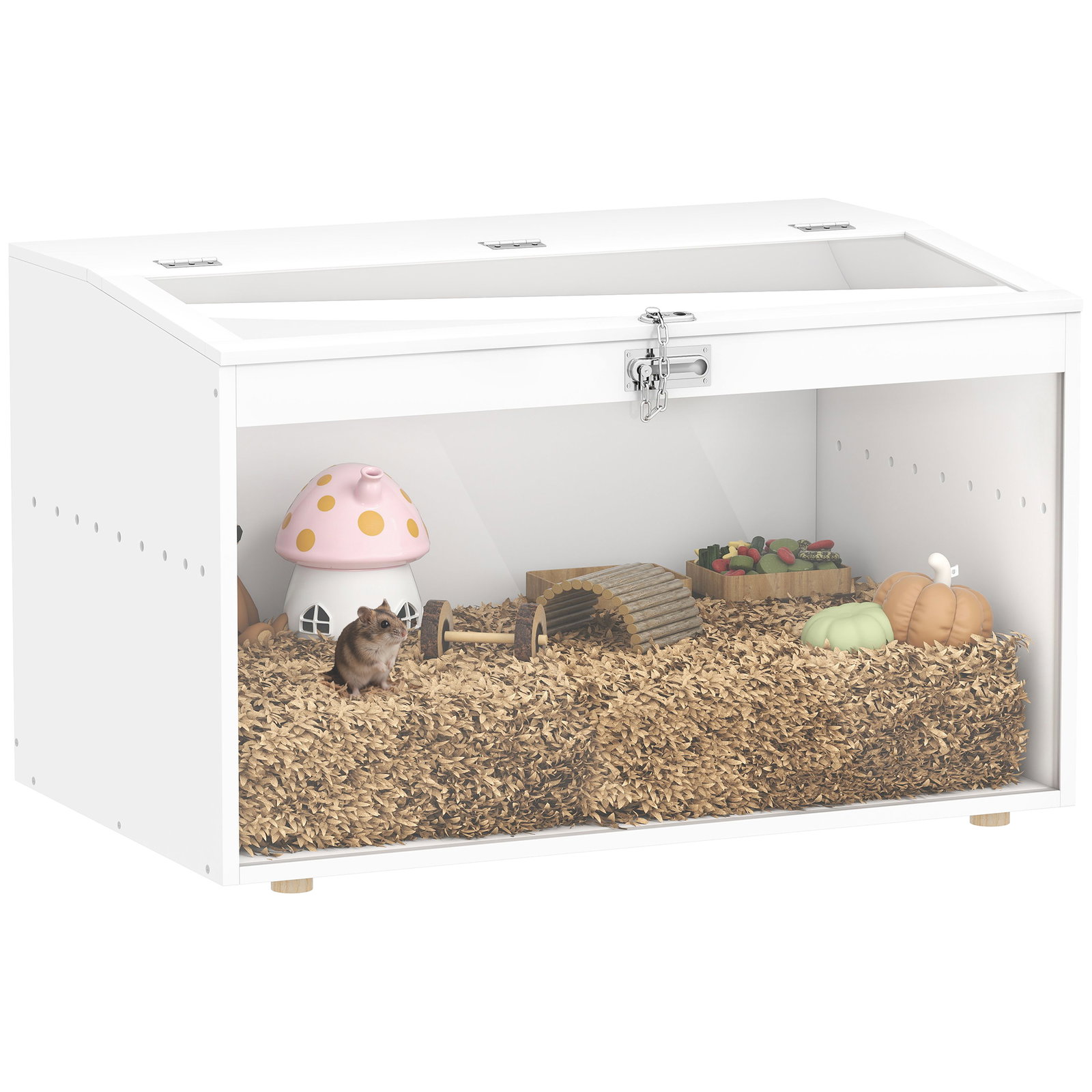 Gaiola para hamster com tampa abatível e janela de acrílico transparente 80x50x50 cm branco