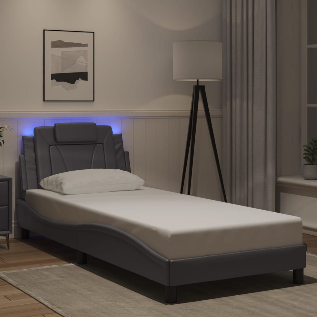 Estrutura de cama viana com LED sem colchão 90x200cm cinza