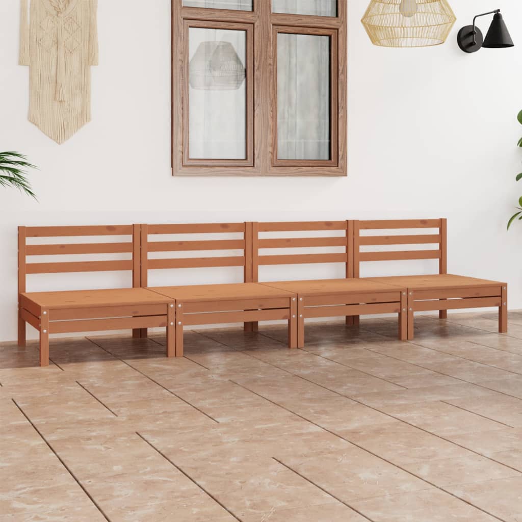 4 Pcs conjunto lounge de jardim pinho maciço castanho mel