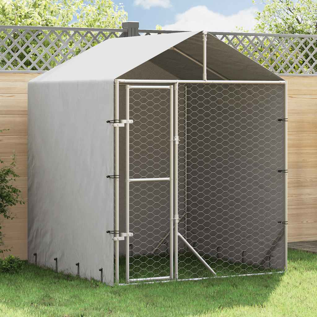 Canil de exterior com teto 2x2x2,5m aço galvanizado prateado