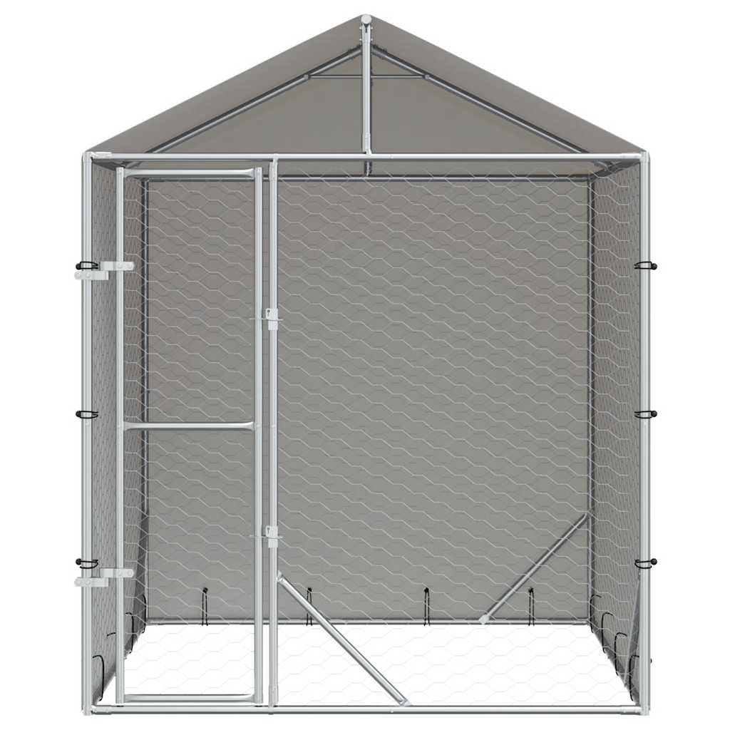 Canil de exterior com teto 2x2x2,5m aço galvanizado prateado