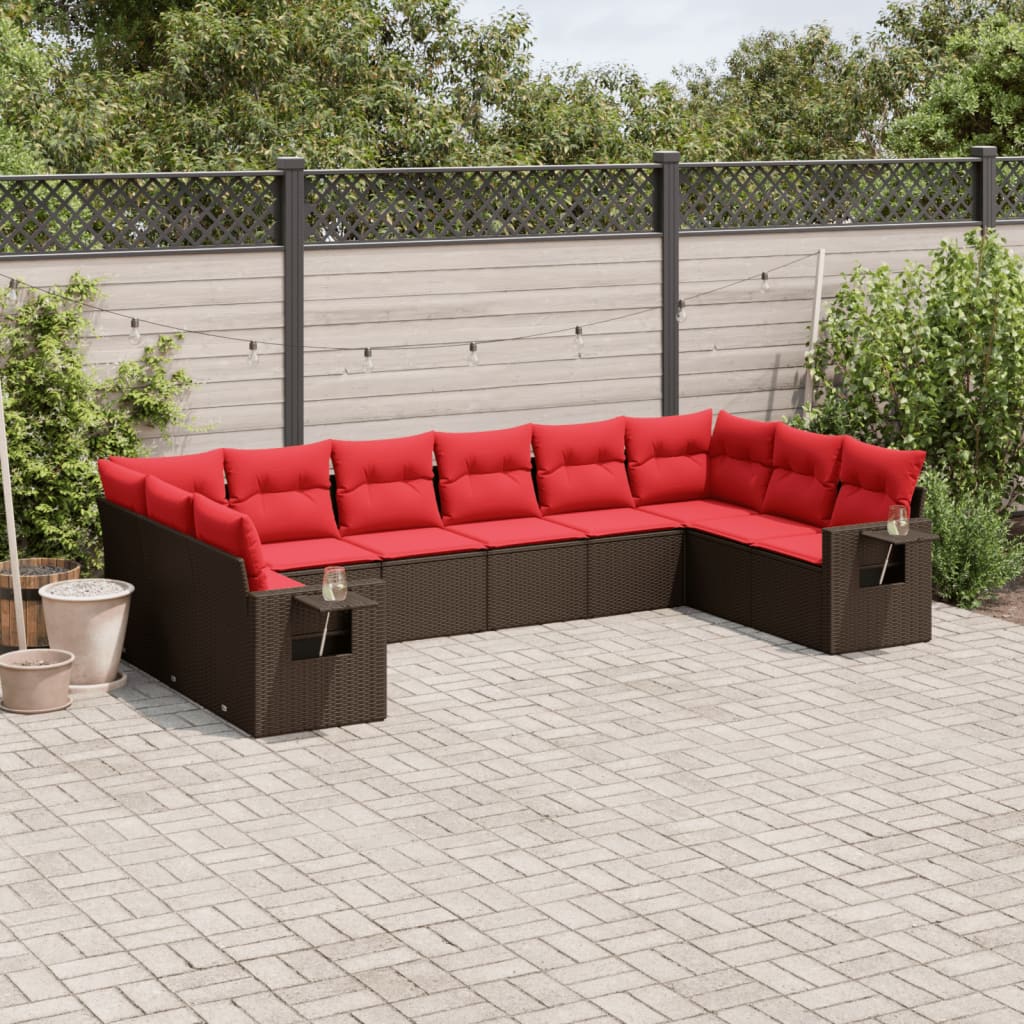 Conjunto de sofá de jardim com 10 peças e almofadas em rattan sintético marrom