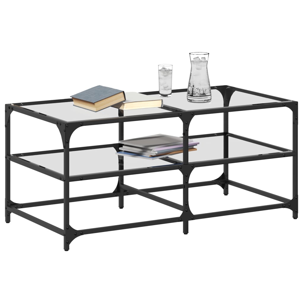 Mesa de centro c/ topo em vidro transparente 98,5x50x45 cm aço