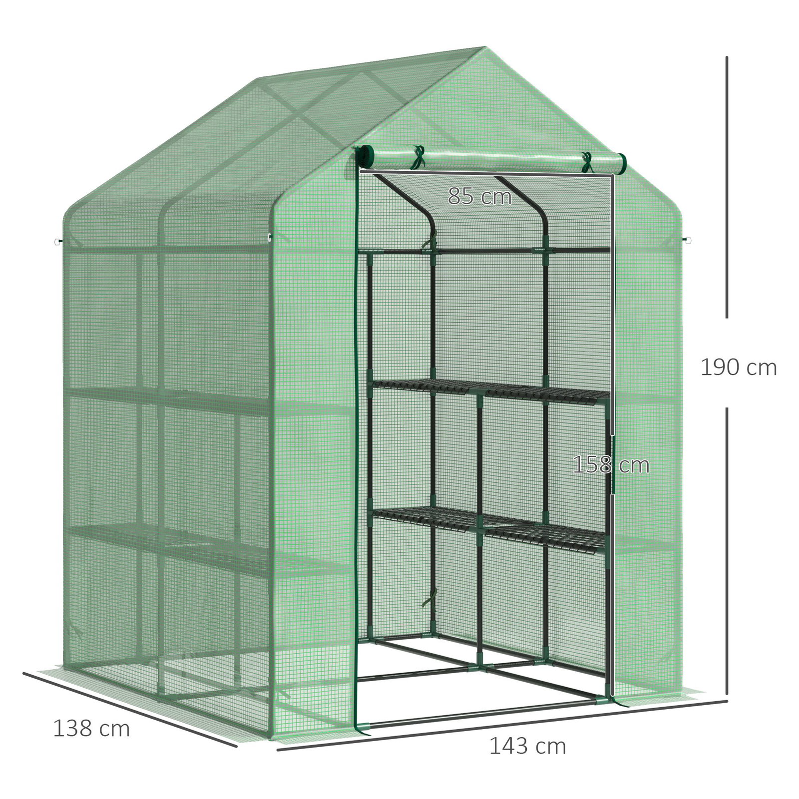 Estufa de Jardim Estufa para Plantas com Prateleiras 143x138x190cm Estrutura de Aço Jardinagem Verde