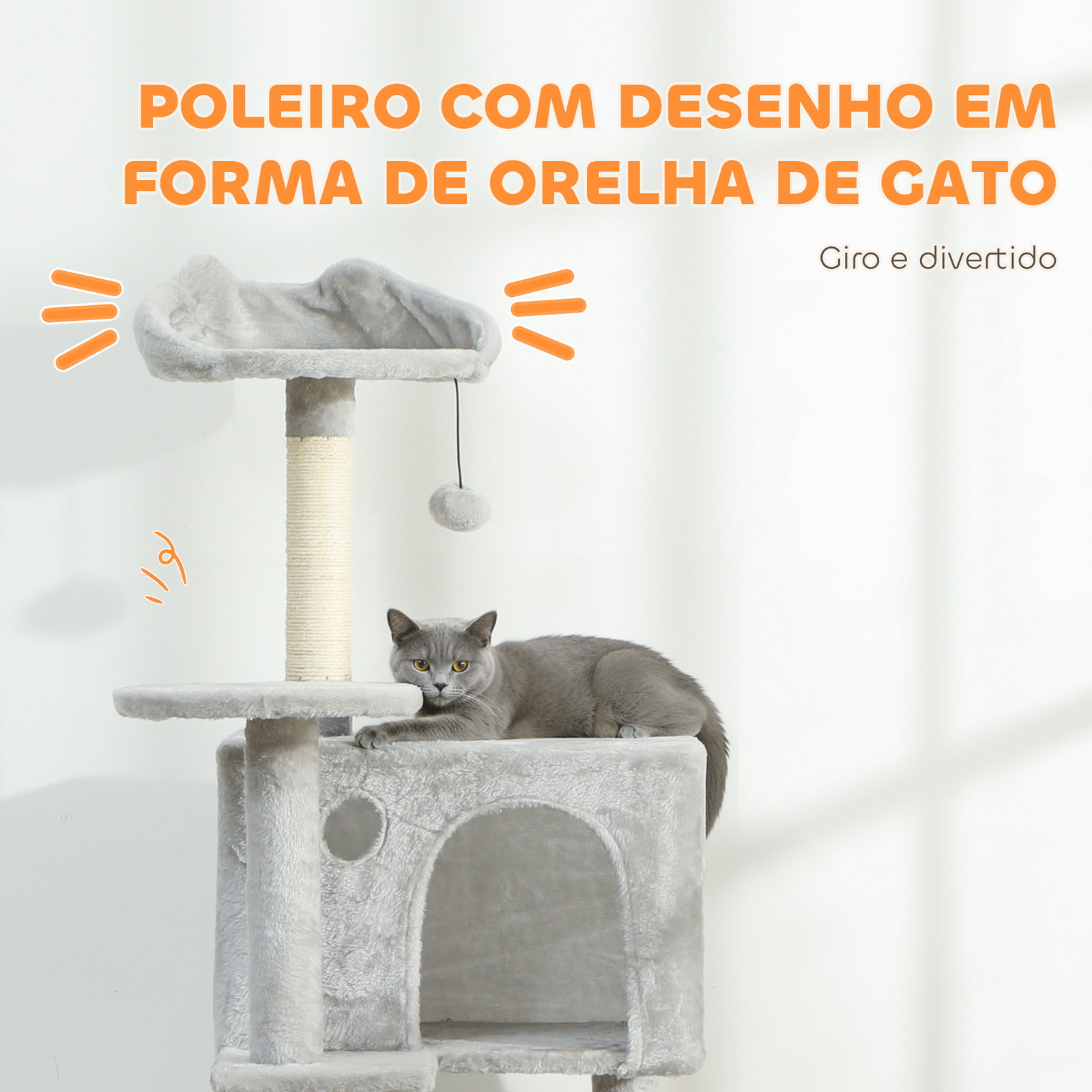 Arranhador para gatos com múltiplas plataformas cama 2 cavernas rede escada postes de sisal 48x48x160 cm cinzento claro