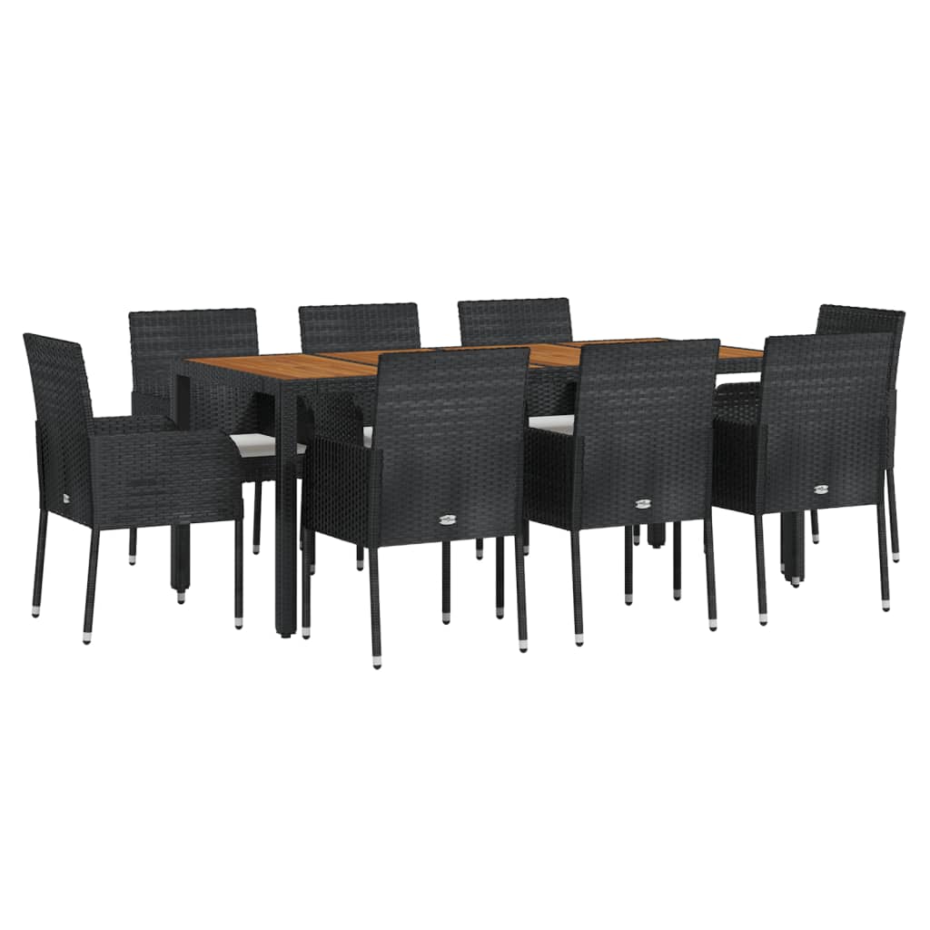 9 Pcs conjunto de jantar p/ jardim c/ almofadões vime PE preto