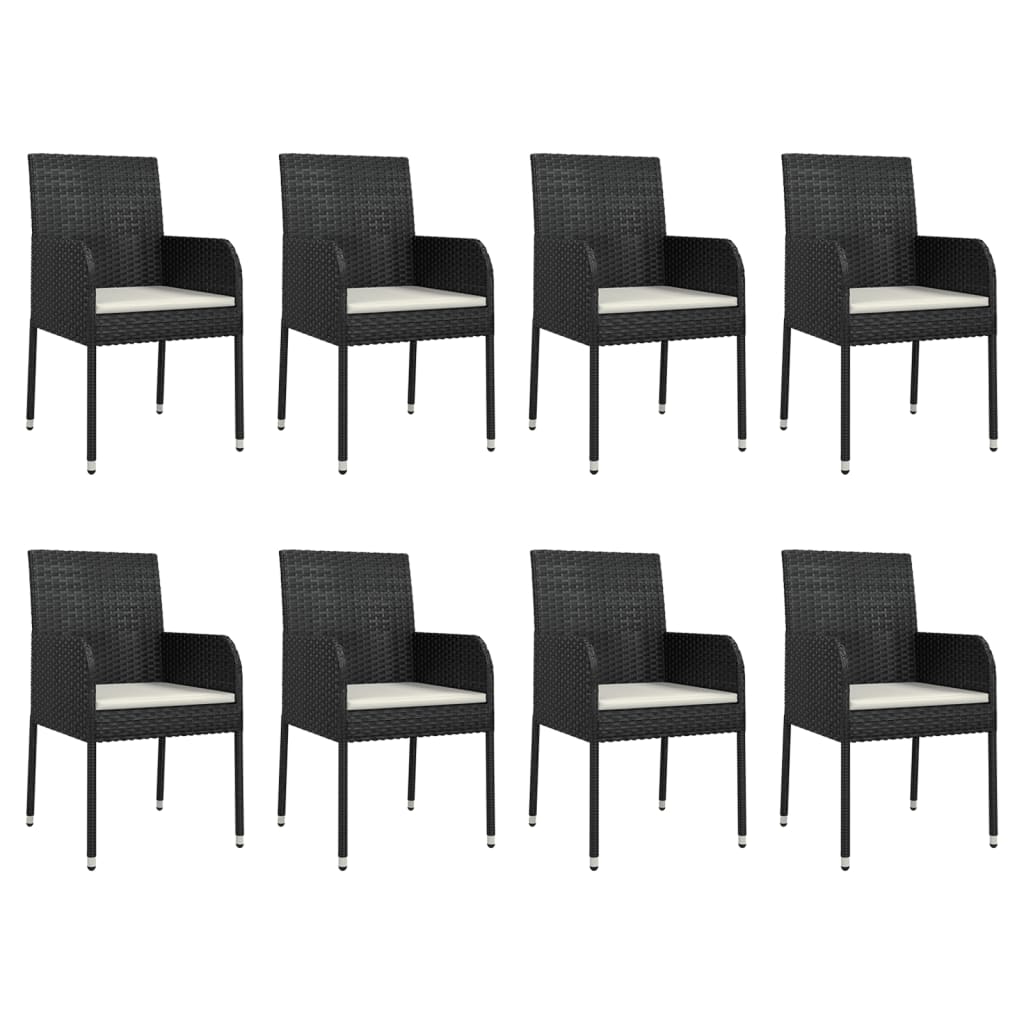9 Pcs conjunto de jantar p/ jardim c/ almofadões vime PE preto