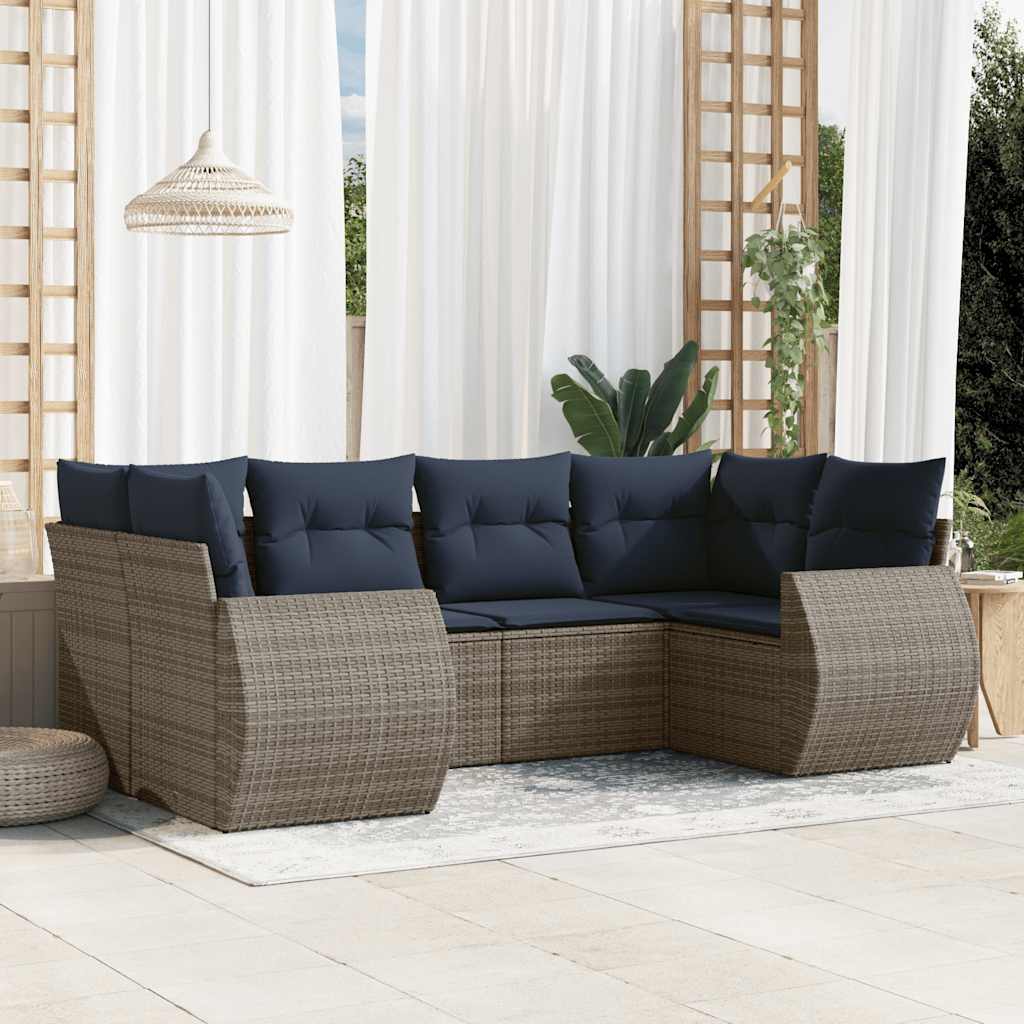 Conjunto de sofá de jardim com 6 peças e almofadas em rattan sintético cinza
