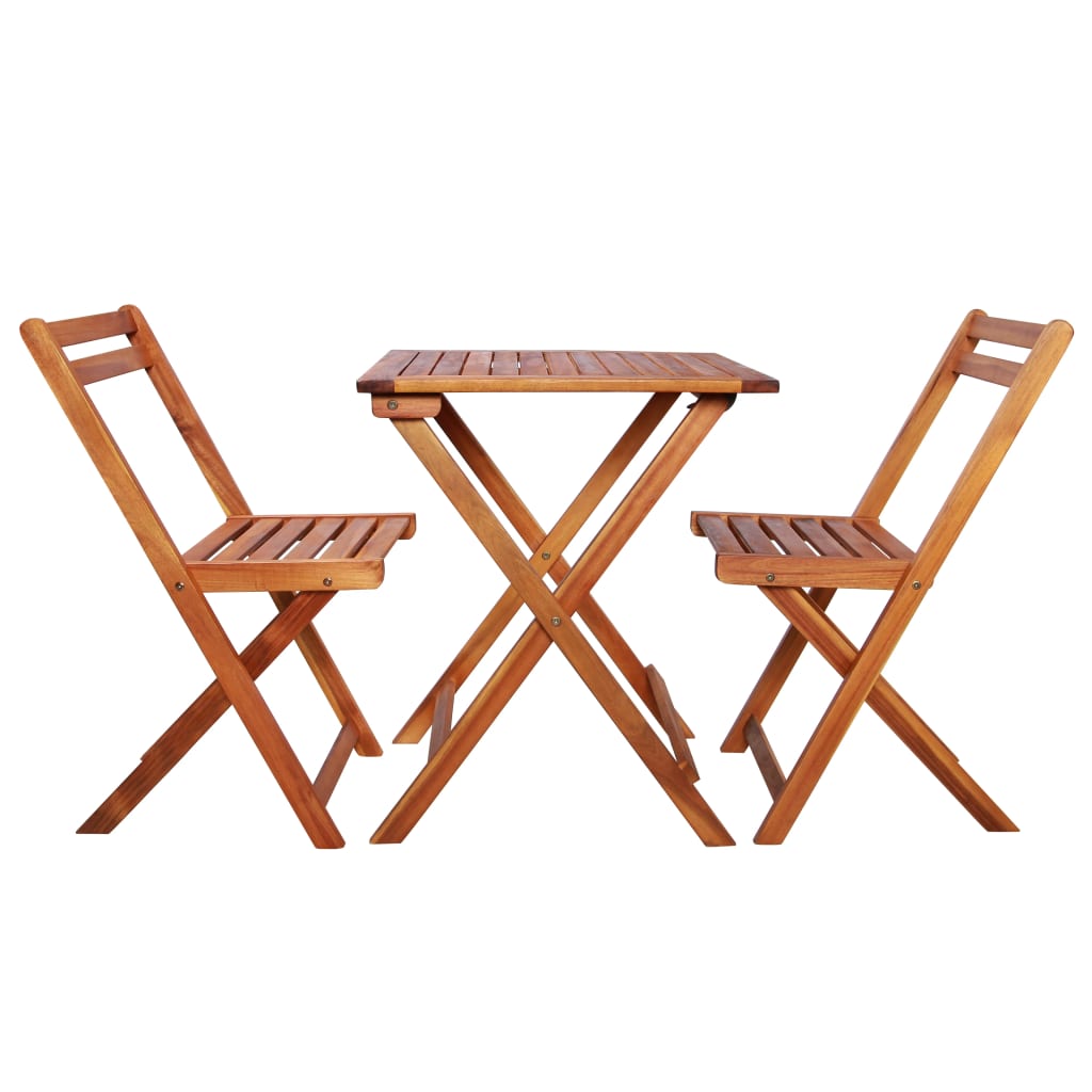 3 Pcs conjunto bistrô dobrável madeira de acácia maciça