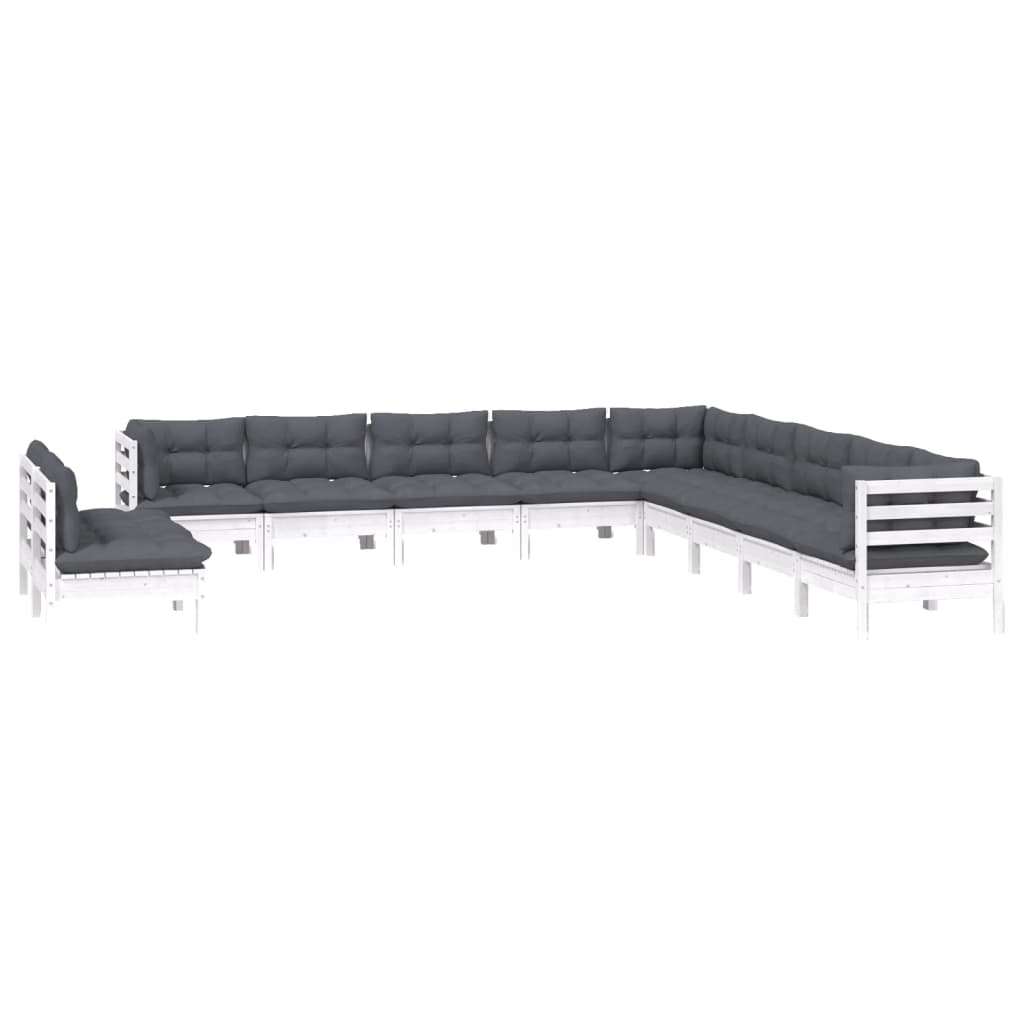 11 Pcs conj. lounge de jardim c/ almofadões pinho maciço branco