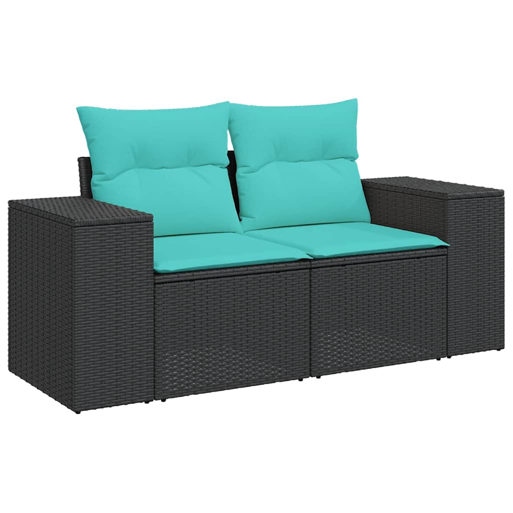 5 Pcs conjunto sofás de jardim com almofadões vime PE preto