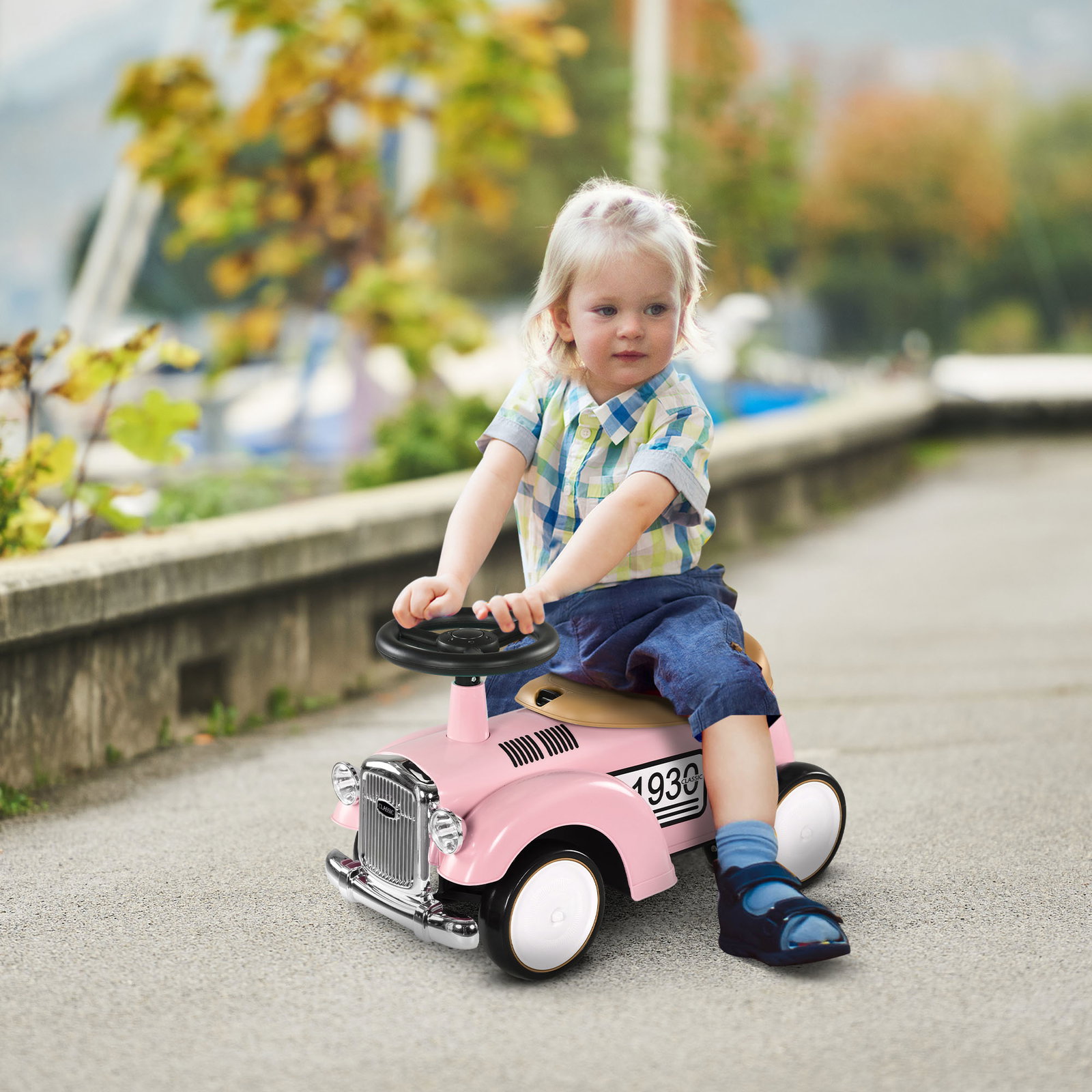 Carro andador para bebé de 12 a 36 meses com buzina compartimento de armazenamento e volante 58x27x35 cm rosa