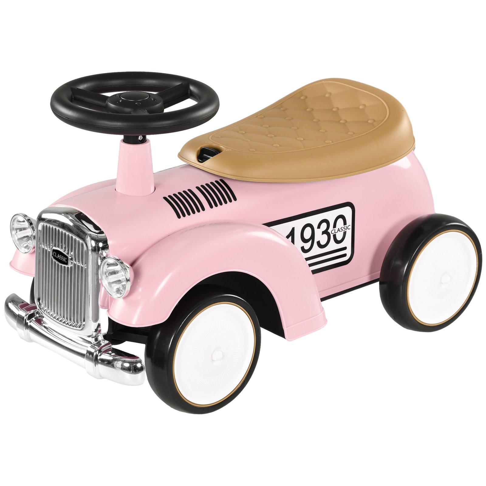 Carro andador para bebé de 12 a 36 meses com buzina compartimento de armazenamento e volante 58x27x35 cm rosa