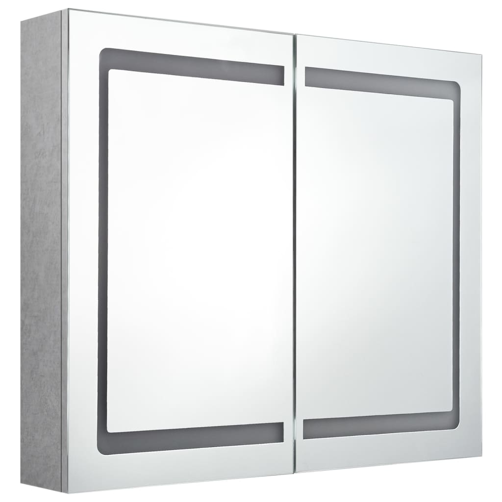 Armário espelhado casa de banho LED 80x12x68cm cinzento cimento