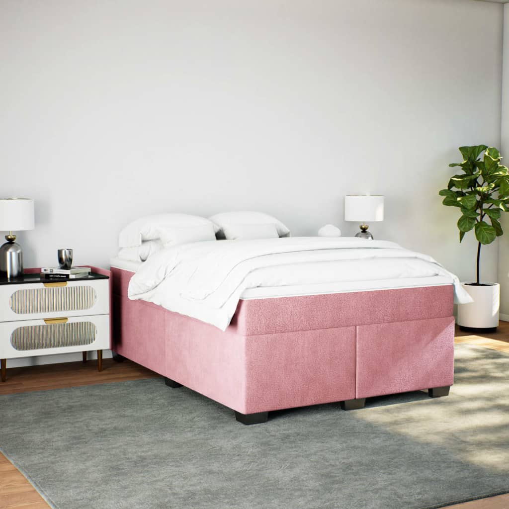 Cama com molas/colchão 140x200 cm veludo rosa