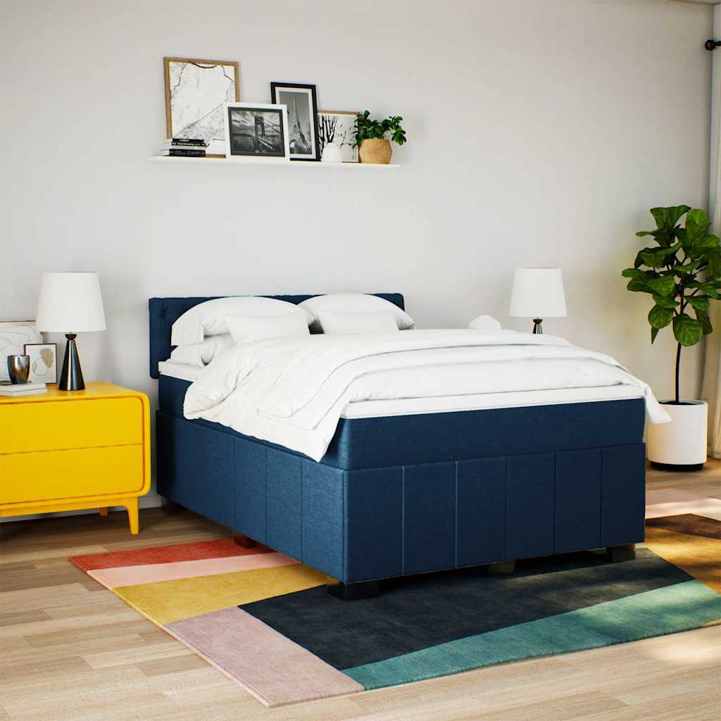Cama com molas/colchão 140x200 cm tecido azul