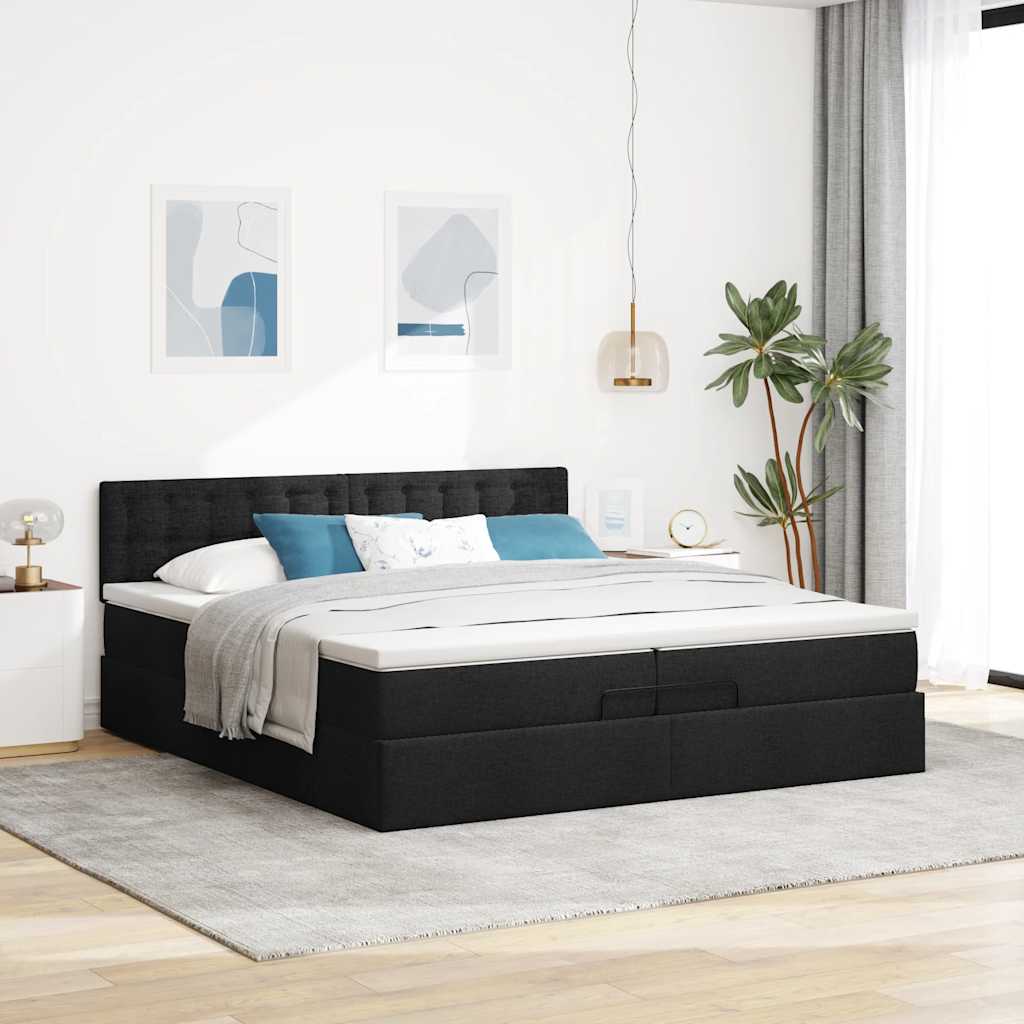 63 / 5,000Vidaxl estrutura de cama otomana com colchões tecido preto